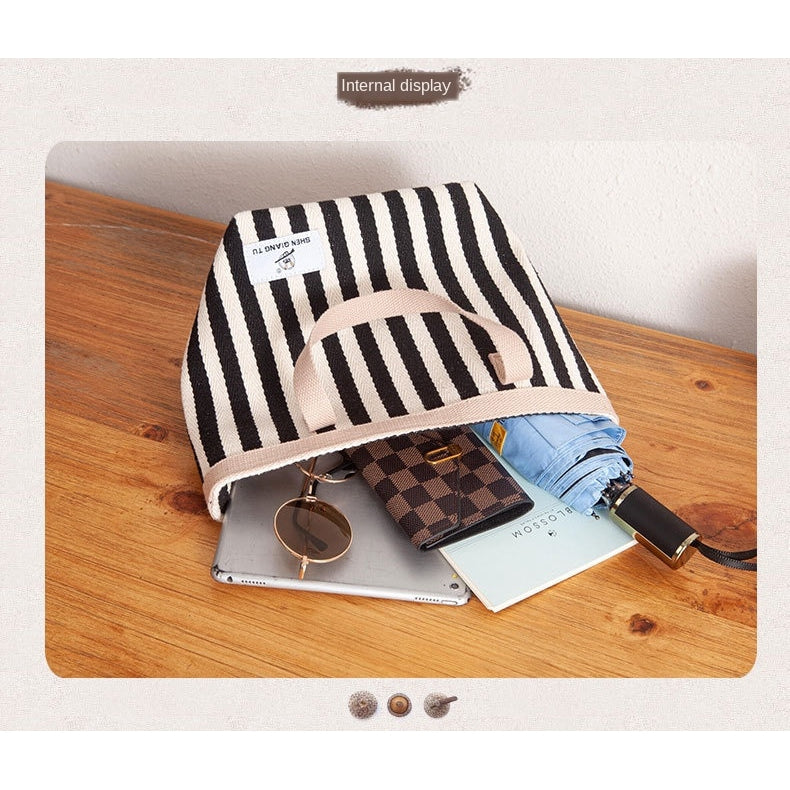 IELGY Original striped canvas bag women's cloth bag hit color Japanese canvas handbag fashion handbag fashion small bag