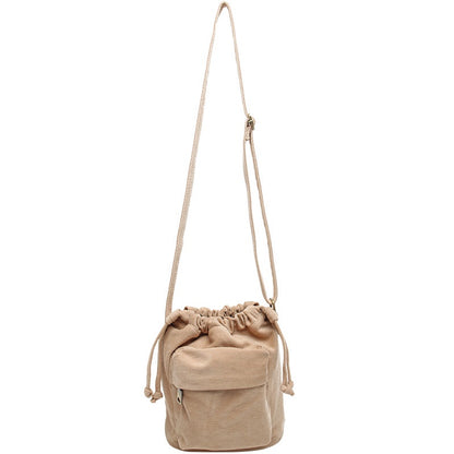 IELGY Korean version Women's bag multi-color optional large capacity canvas drawstring zipper crossbody bucket bag shoulder bag small cloth bag