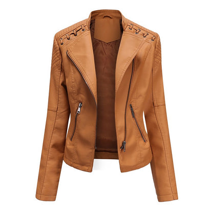 IELGY new spring and autumn women's leather jacket women's short jacket slim thin leather jacket ladies motorcycle clothing