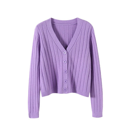 IELGY fashion solid color button outer loose long-sleeved v-neck knitted cardigan women