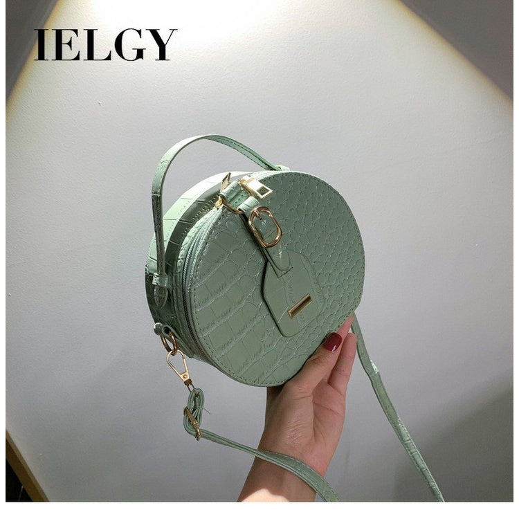 IELGY Women's Crocodile Pattern Round Ocean Tote Bag Mini All-match One Shoulder Messenger
