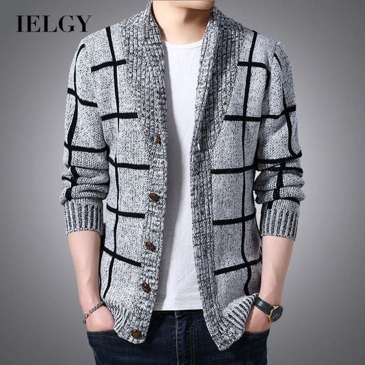 IELGY Men's clothes cardigan knitted plaid simple jacket casual all-match Korean version stylish