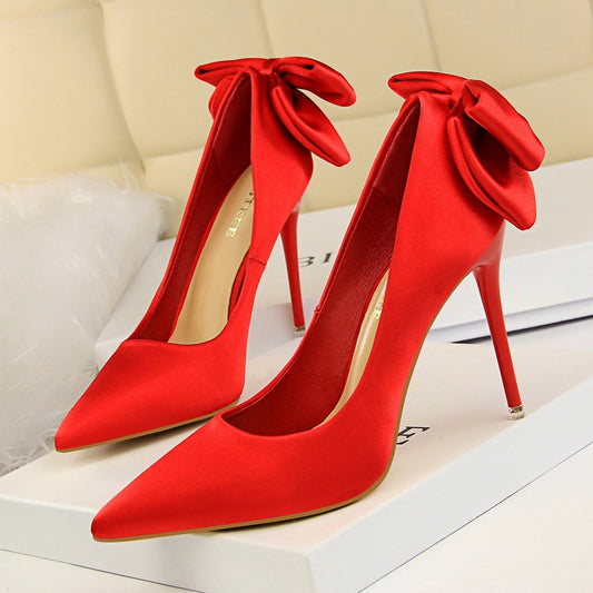 IELGY Women's fashion sweet high heel women's shoes with stiletto heels and thin satin bow shoes