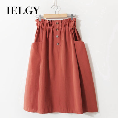 IELGY Solid color high waist literary style A-line skirt