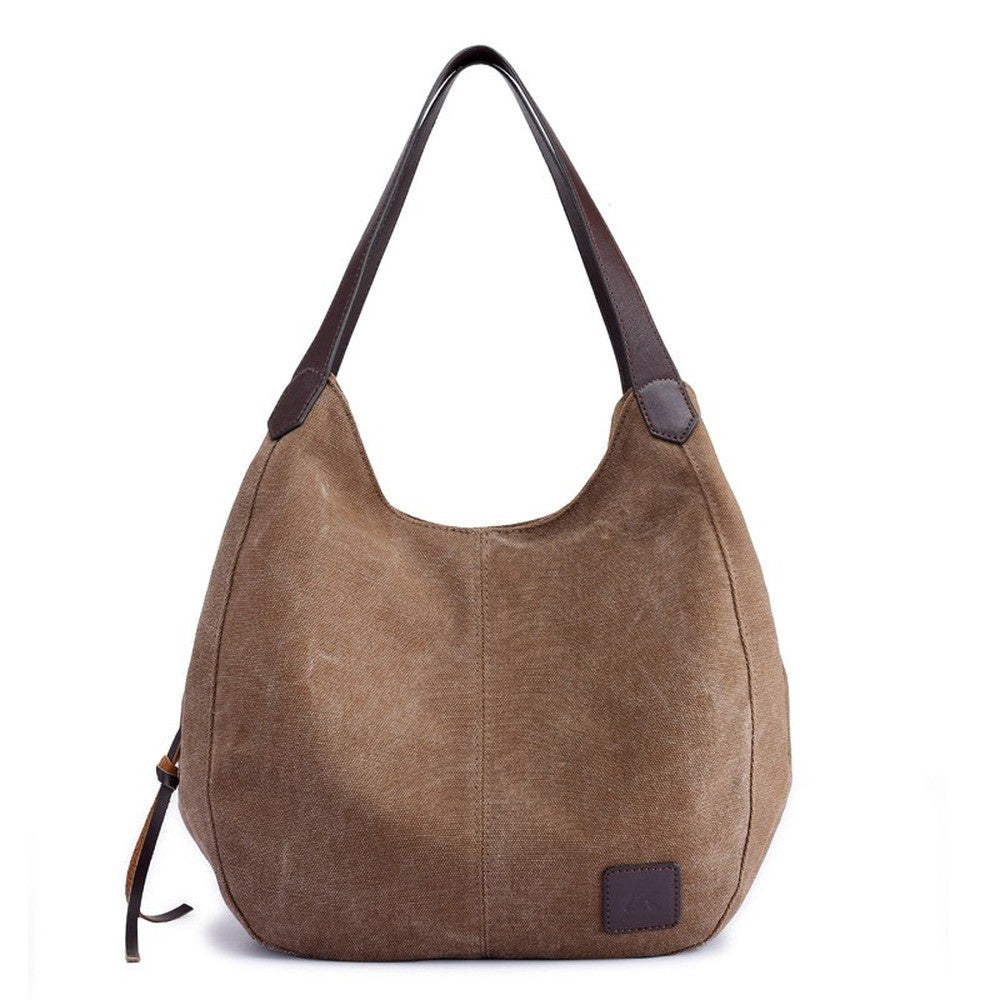 New canvas bag female bag fashion wild art simple shoulder bag multi-compartment leisure big bag