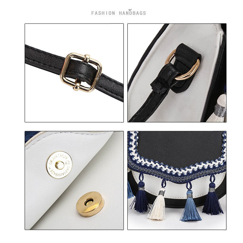IELGY Fashion tassel small bag Korean ethnic style hit color shoulder bag diagonal small square bag