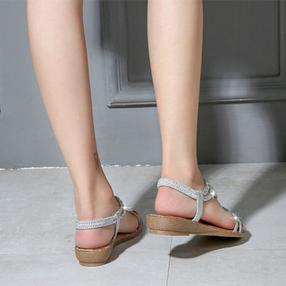 IELGY [Size36-42] flat sandals rhinestone flowers  wedge large size women's shoes