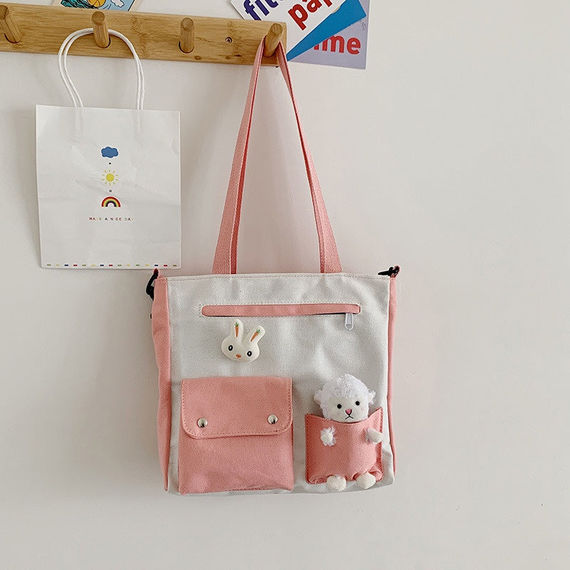 IELGY Japanese Large capacity Cross-body Simple Canvas Casual Book Woman's bag One-shoulder All-match