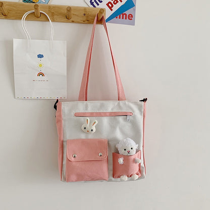 IELGY Japanese Large capacity Cross-body Simple Canvas Casual Book Woman's bag One-shoulder All-match