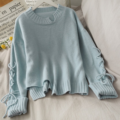 IELGY drawstring long-sleeved loose solid color pullover women