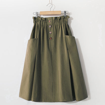 IELGY Solid color high waist literary style A-line skirt