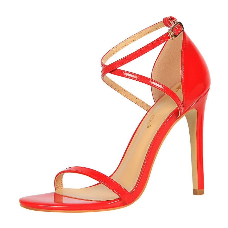 IELGY Patent leather sandal women's shoes fashion 11cm stiletto cross strap open toe high heels