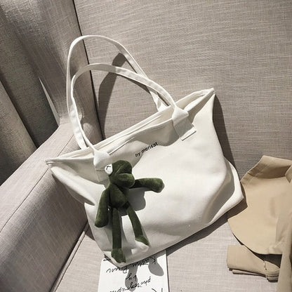 Ielgy large capacity canvas bag women 2020 new Korean version spring and summer Canvas Tote Bag portable simple one shoulder bag trend