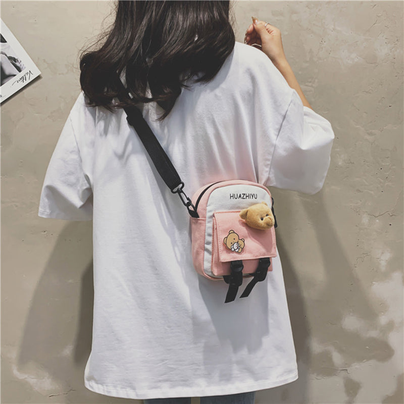 IELGY tide Korean version black mobile phone bag crossbody letters tooling style canvas Summer all-match