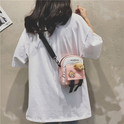 IELGY tide Korean version black mobile phone bag crossbody letters tooling style canvas Summer all-match