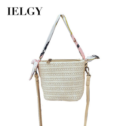 IELGY Straw shoulder slung portable beach vacation weave bucket bag