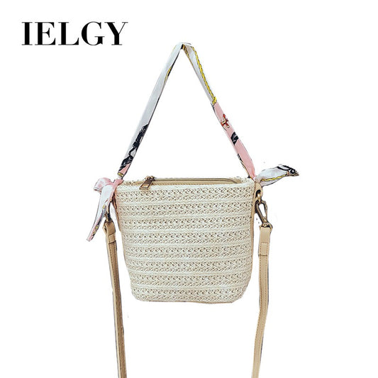 IELGY Straw shoulder slung portable beach vacation weave bucket bag