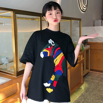 IELGY Large version of ins short-sleeved t-shirt female Korean loose mourning mschf clothes