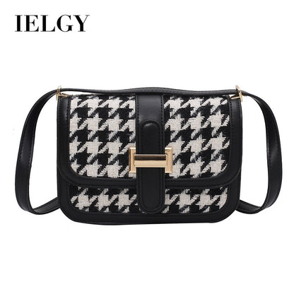 IELGY Western style simple houndstooth small square crossbody bag