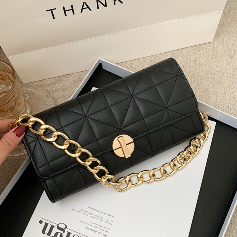 IELGY Trendy Ladies Small Bags Chain One Shoulder Black French Underarm Bag