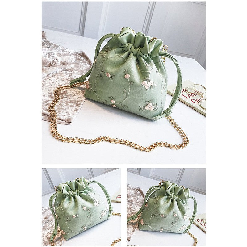 Bucket Bag Chain Lace Embroidery Shoulder Messenger Bag
