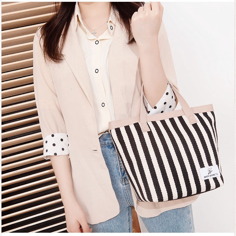IELGY Original striped canvas bag women's cloth bag hit color Japanese canvas handbag fashion handbag fashion small bag