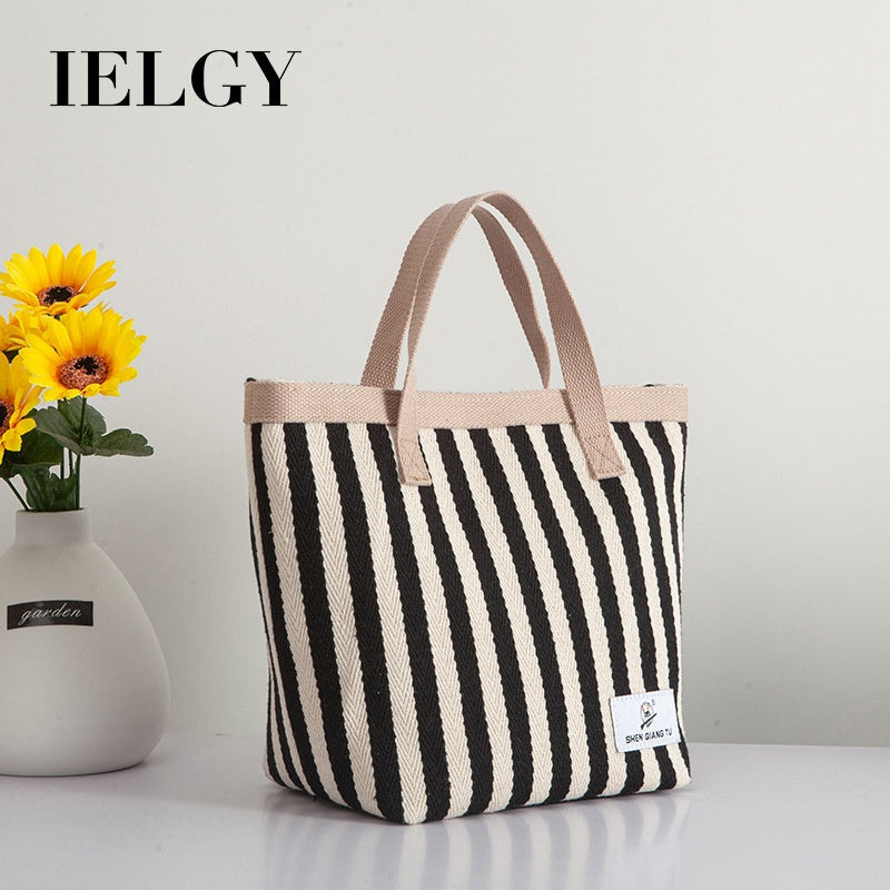 IELGY Original striped canvas bag women's cloth bag hit color Japanese canvas handbag fashion handbag fashion small bag