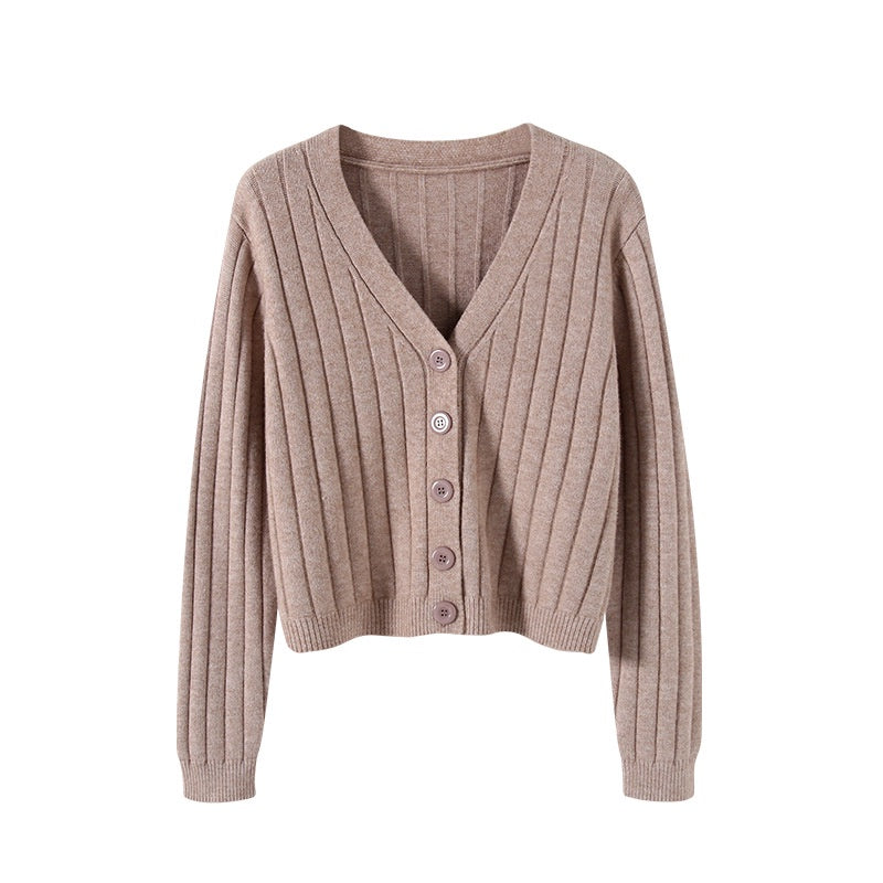 IELGY fashion solid color button outer loose long-sleeved v-neck knitted cardigan women