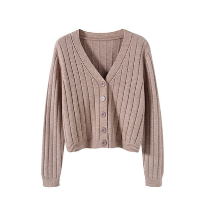 IELGY fashion solid color button outer loose long-sleeved v-neck knitted cardigan women