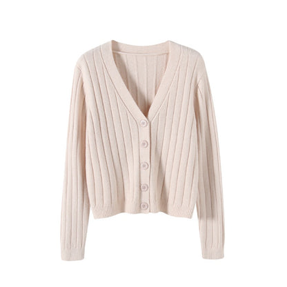 IELGY fashion solid color button outer loose long-sleeved v-neck knitted cardigan women