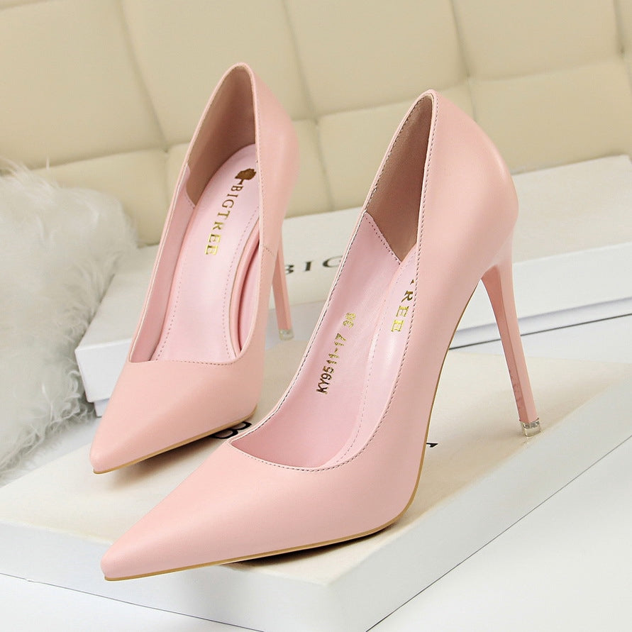 IELGY Korean women's shoes fashion simple Super high-heeled shallow mouth pointed sexy shoes