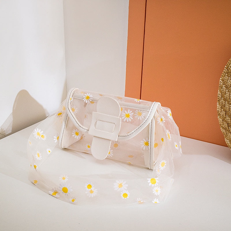 IELGY Transparent White All-match Color matching Printed Casual Women's bag Daisy One shoulder Diagonal