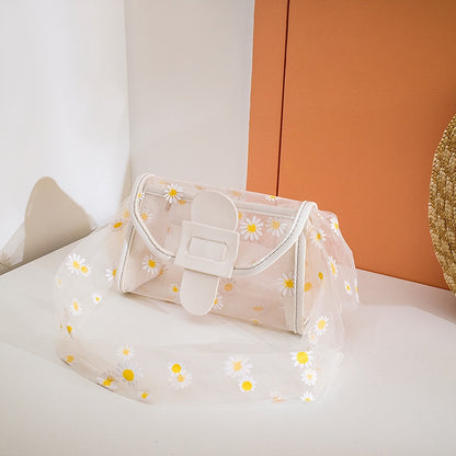 IELGY Transparent White All-match Color matching Printed Casual Women's bag Daisy One shoulder Diagonal