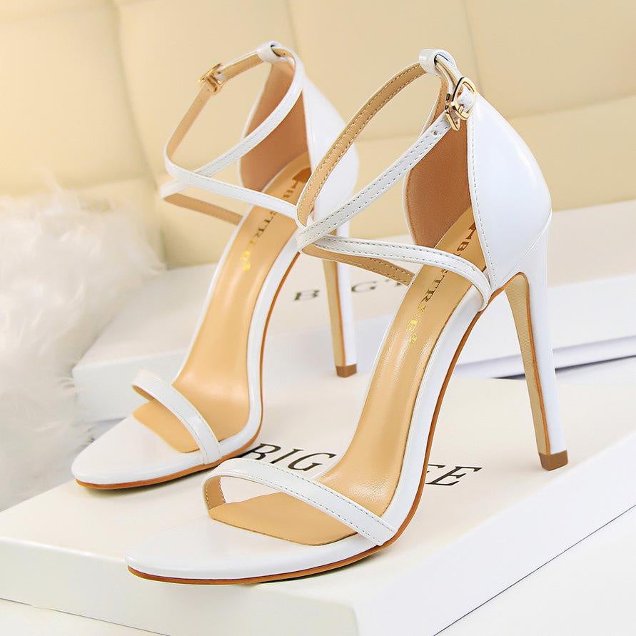 IELGY Patent leather sandal women's shoes fashion 11cm stiletto cross strap open toe high heels