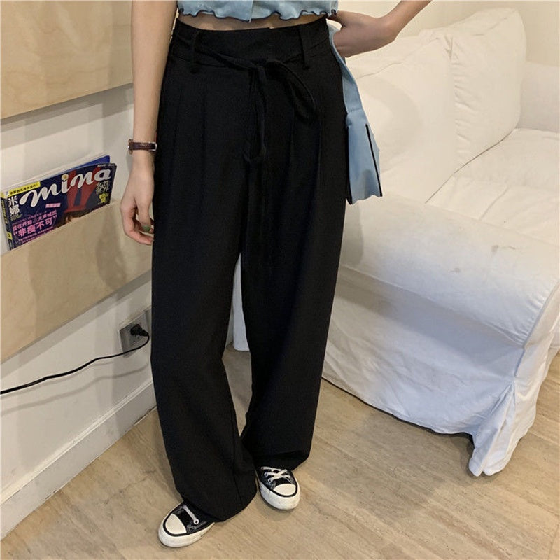 IELGY gray suit pants women thin loose wide-legged high-waist casual trousers trend