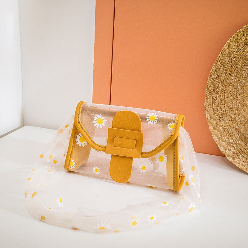 IELGY Transparent White All-match Color matching Printed Casual Women's bag Daisy One shoulder Diagonal