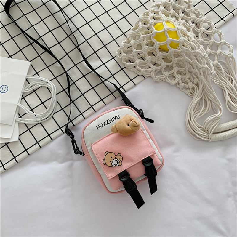 IELGY tide Korean version black mobile phone bag crossbody letters tooling style canvas Summer all-match