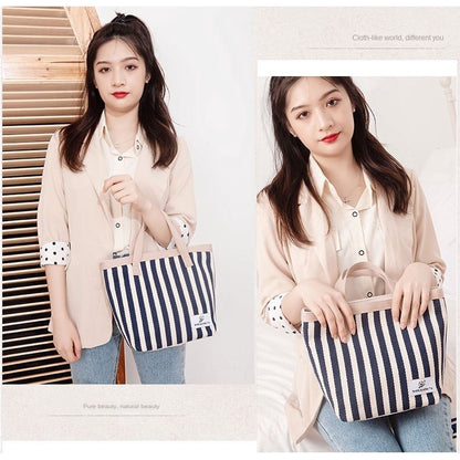 IELGY Original striped canvas bag women's cloth bag hit color Japanese canvas handbag fashion handbag fashion small bag