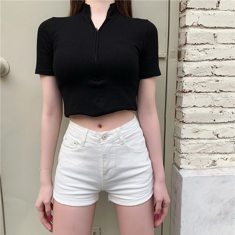 IELGY denim shorts women's summer new elastic a-line high waist skinny tights
