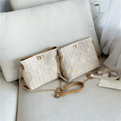 IELGY straw woven bag women's bag all-match chain woven one-shoulder messenger bag