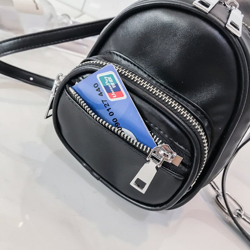 IELGY PU shoulder bag female slung portable iron chain small bag purse