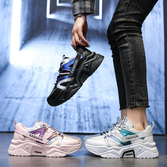 IELGY thick-soled increased color matching running casual breathable sneakers
