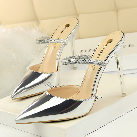 IELGY Pointed toe high-heeled slippers 10.5cm stiletto shallow mouth fashion hollow women's shoes