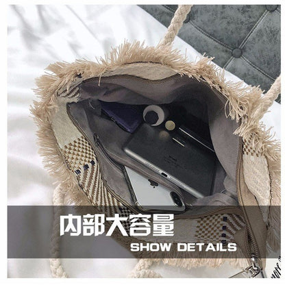 IELGY New Weave Stripe Tote Bag Korea chic bag straw bag