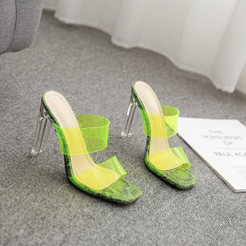 IELGY women Square toe transparent crystal heel 35-42 plus size women's shoes