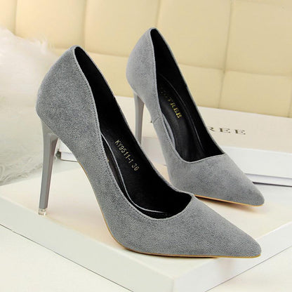 IELGY Simple women's shoes with stiletto heels and pointed suede sexy nightclub shoes