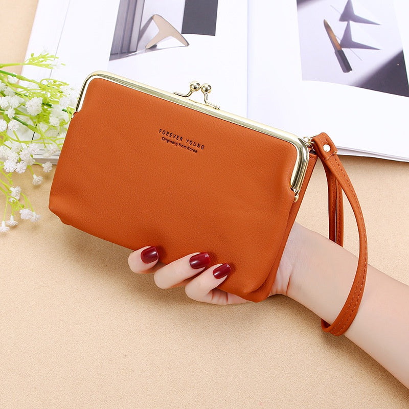 IELGY Ladies Elegant Wallet Frosted PU Leather Double Zipper Long Portable