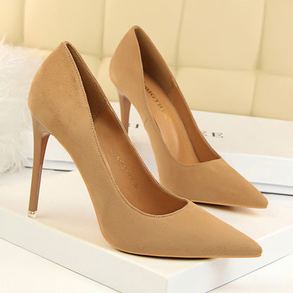 IELGY Simple women's shoes with stiletto heels and pointed suede sexy nightclub shoes