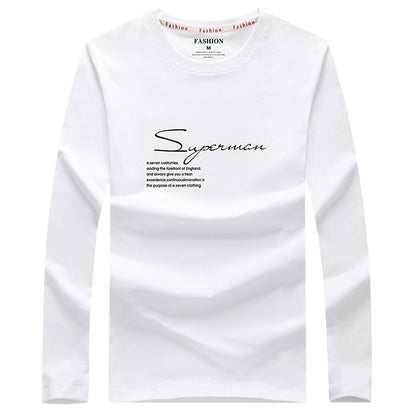 IELGY Men's clothes large size fashion casual Korean version t-shirt black long sleeve all-match round neck