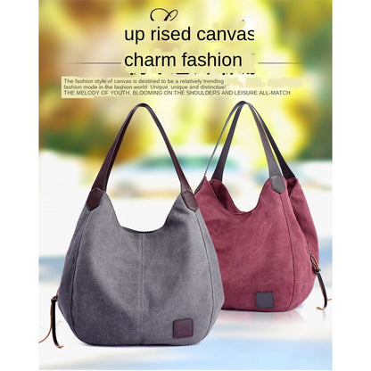 New canvas bag female bag fashion wild art simple shoulder bag multi-compartment leisure big bag